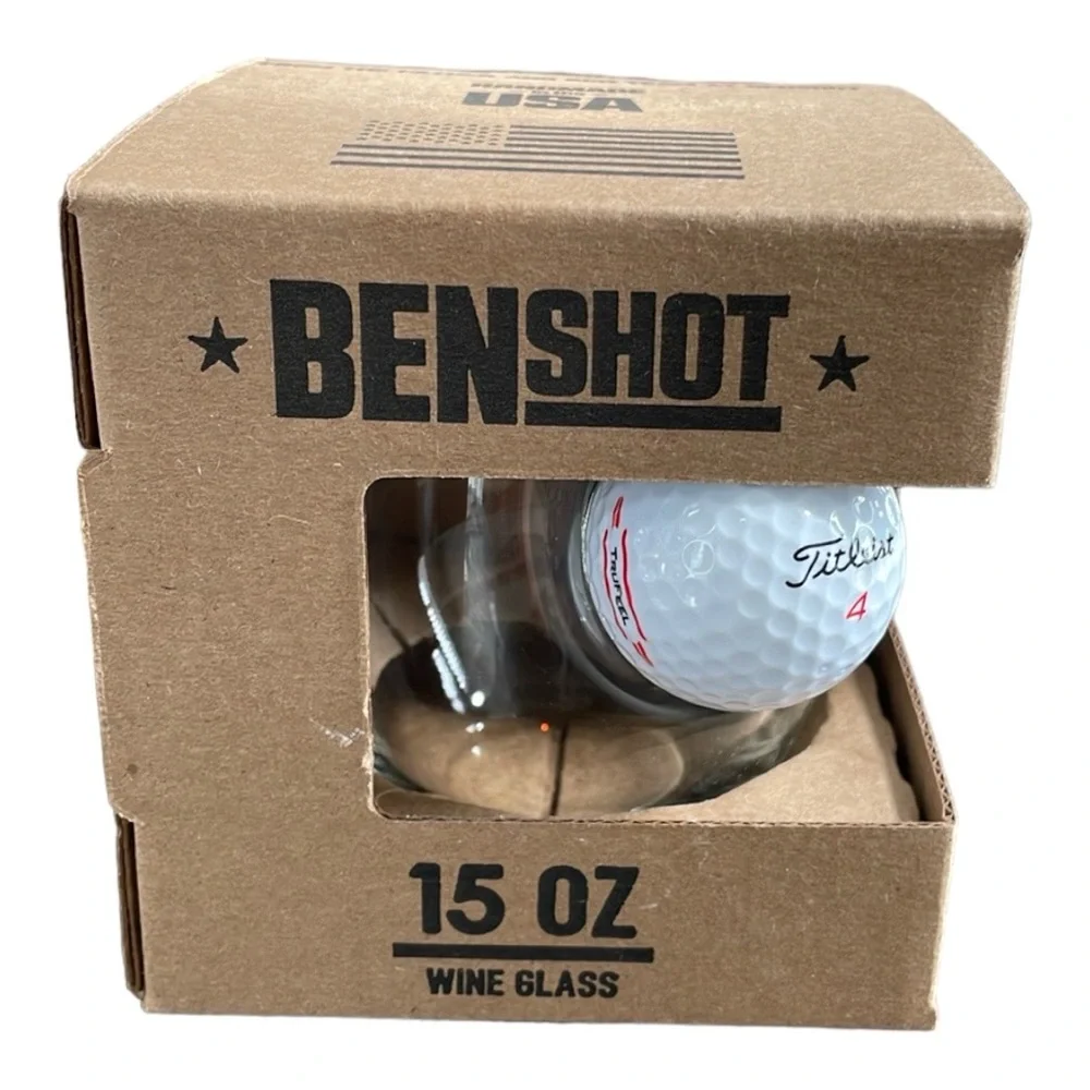 Original BenShot Wine Glass w/ Real Golf Ball 15 Oz NIB